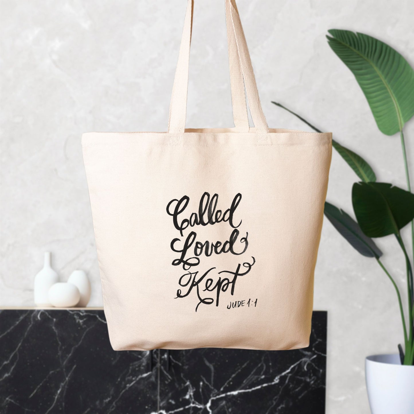 Canvas Oversized Tote Bag – “Called, Loved, Kept" |Jude 1:1 Scripture Tote