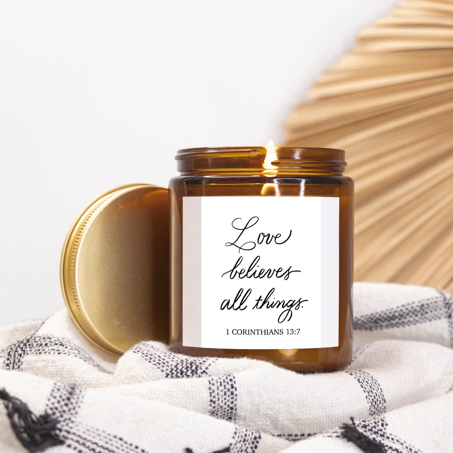 Love Believes All Things – 1 Corinthians 13 Candle (9 oz Amber Jar)