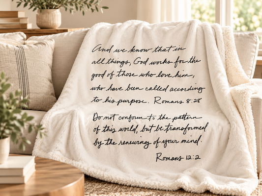 Romans 8:28 & Romans 12:2 Scripture Sherpa Blanket