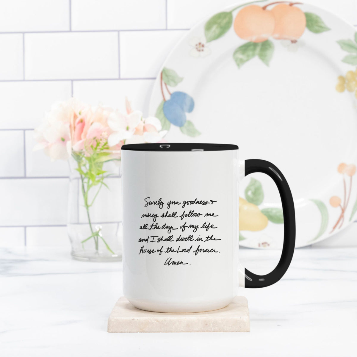 Psalm 23:6 – Black & White Christian Mug