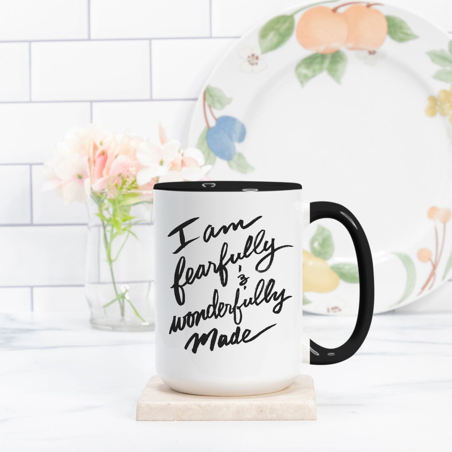 15 oz “Fearfully and Wonderfully Made” Mug – Psalm 139:14 (Black + White)