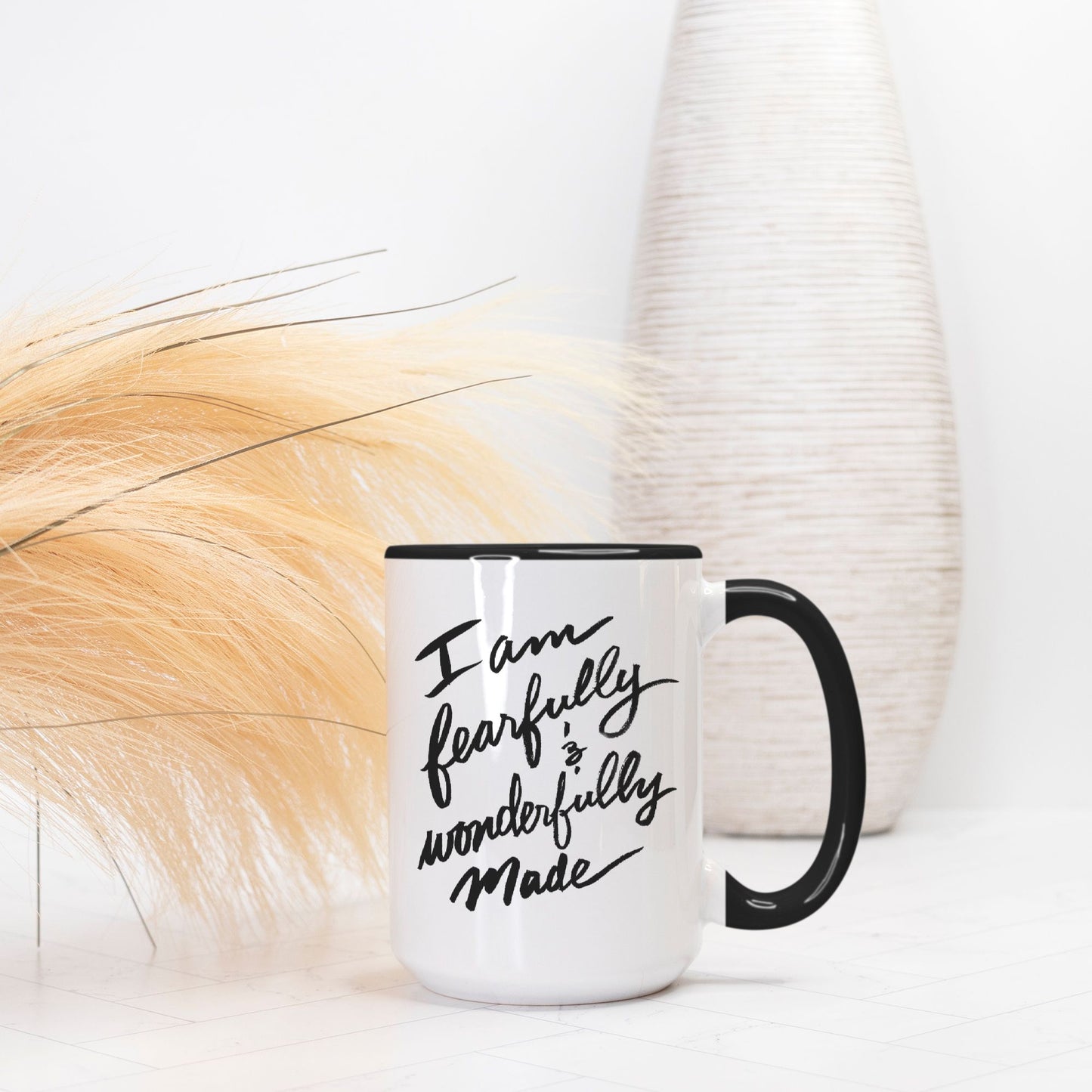 15 oz “Fearfully and Wonderfully Made” Mug – Psalm 139:14 (Black + White)