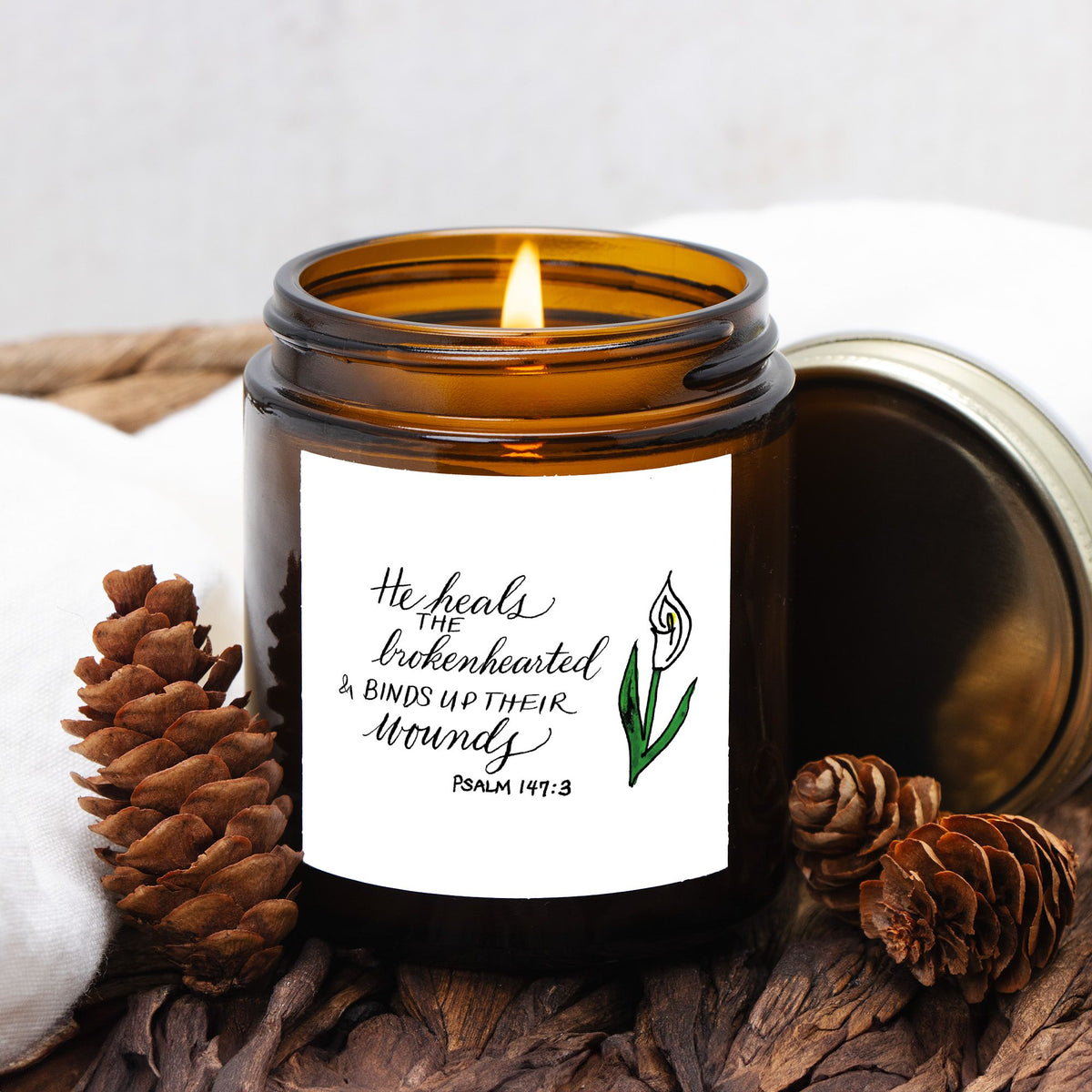 He Heals the Brokenhearted – 4 oz. Christian Candle