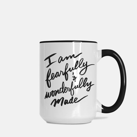 15 oz “Fearfully and Wonderfully Made” Mug – Psalm 139:14 (Black + White)