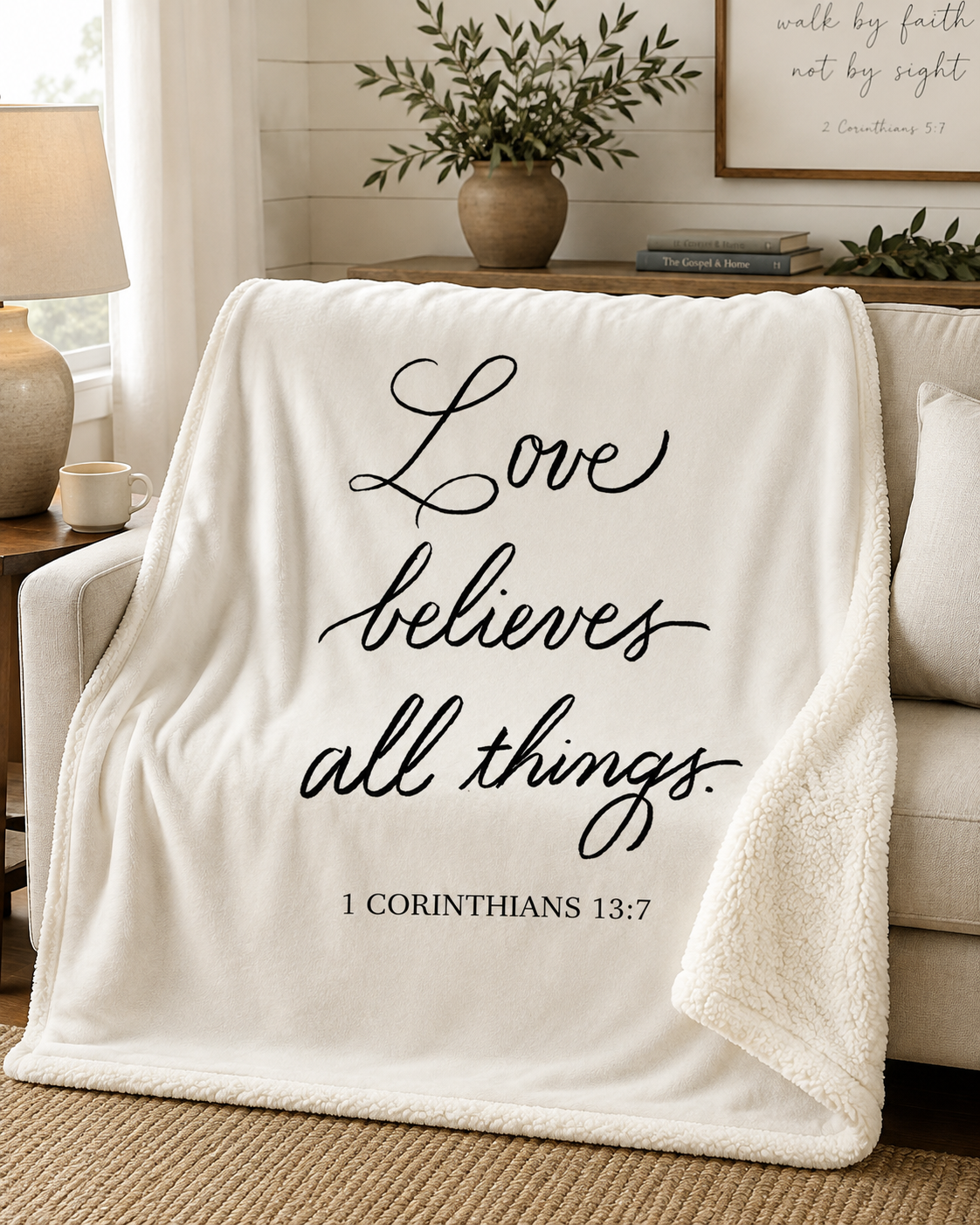 Love Believes All Things – 1 Corinthians 13 Sherpa Blanket Blanket - 50" x 60"