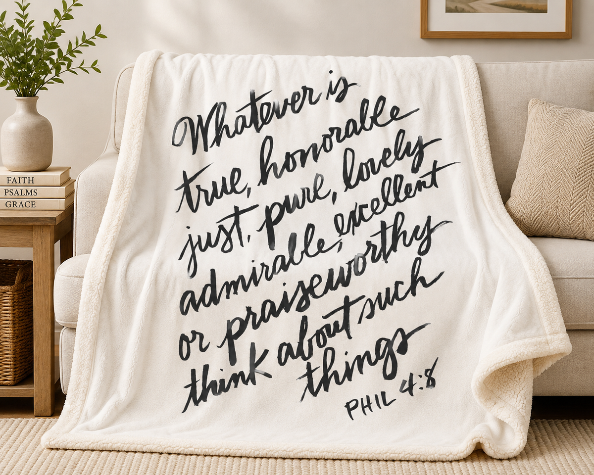 Philippians 4:8 Farmhouse Sherpa Blanket